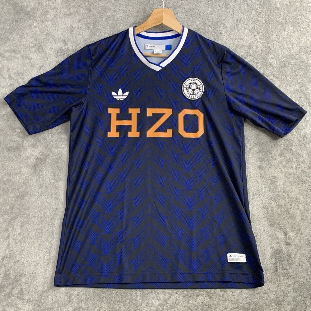 Adidas Jersey Mens Medium Blue HZO #3 United Club Soccer Football V-Neck Stretch